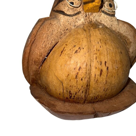 Handmade Wise Owl Wearing Glasses Coconut Shell Figurine Sculpture Kitsch BOHO - Picture 10 of 12